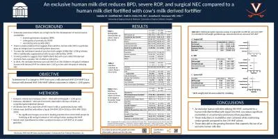 An exclusive human milk diet reduces BPD, severe ROP, and surgical NEC compared to a human milk die