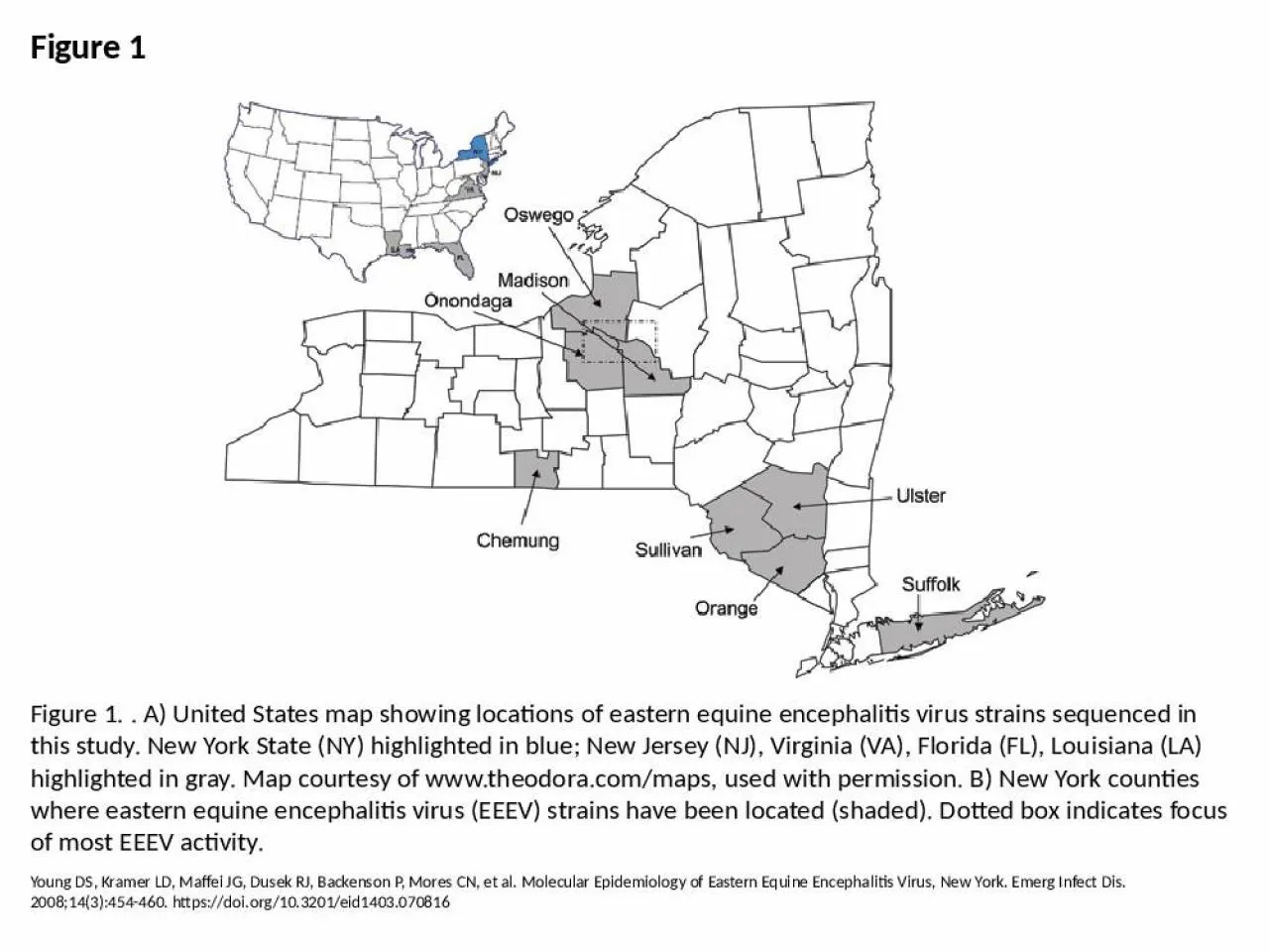 PPT-Figure 1 Figure 1. . A) United States map showing locations of eastern equine encephalitis