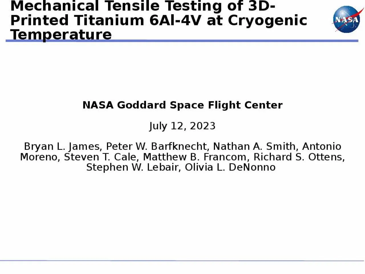 PPT-Mechanical Tensile Testing of 3D-Printed Titanium 6Al-4V at Cryogenic Temperature