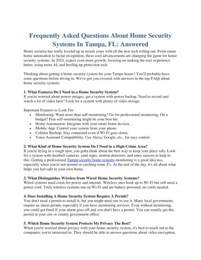 Frequently Asked Questions About Home Security Systems In Tampa, FL: Answered