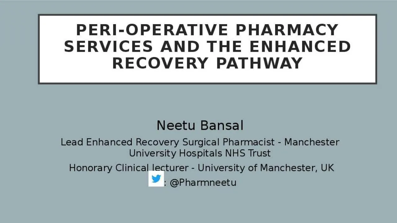 PPT-Peri-operative pharmacy services and the enhanced recovery pathway