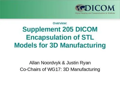 Overview: Supplement 205 DICOM Encapsulation of STL Models for 3D Manufacturing