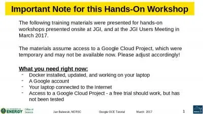 Important Note for this Hands-On Workshop