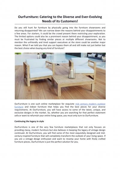 OurFurniture: Catering to the Diverse and Ever-Evolving Needs of its Customers!