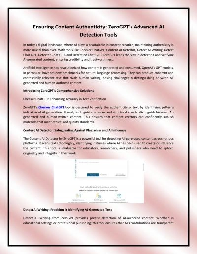 Ensuring Content Authenticity: ZeroGPT\'s Advanced AI Detection Tools