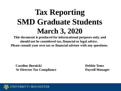 Tax Reporting SMD Graduate Students