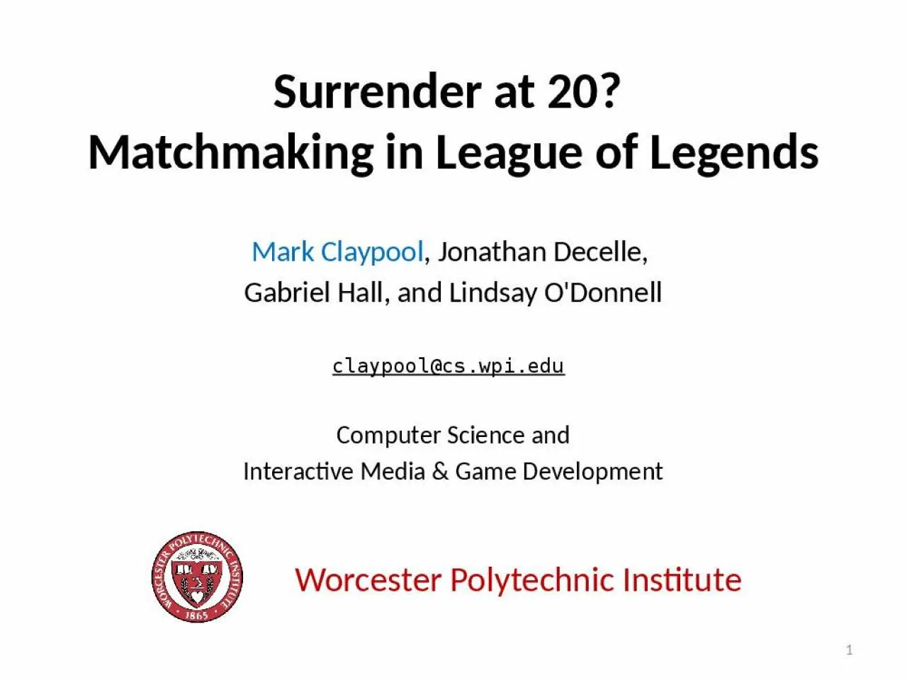 PPT-Surrender at 20? Matchmaking