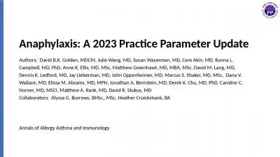 Anaphylaxis: A 2023 Practice Parameter Update