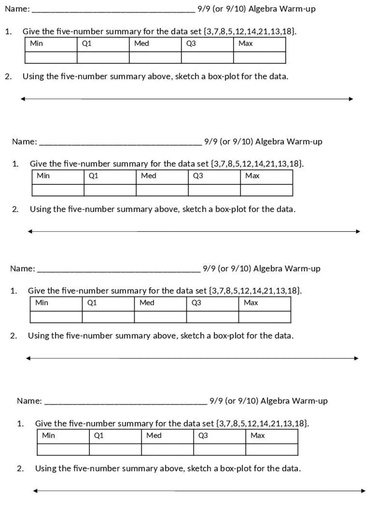 PPT-Name: ___________________________________ 9/9 (or 9/10) Algebra Warm-up