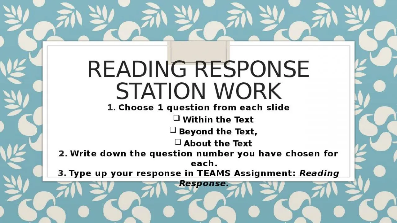 PPT-Reading Response Station Work