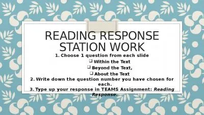 Reading Response Station Work