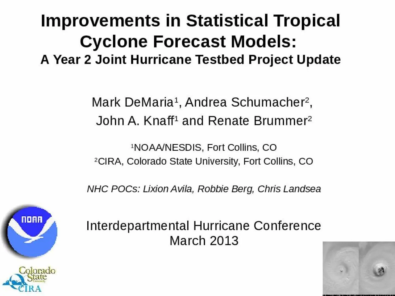 PPT-Improvements in Statistical Tropical Cyclone Forecast Models: