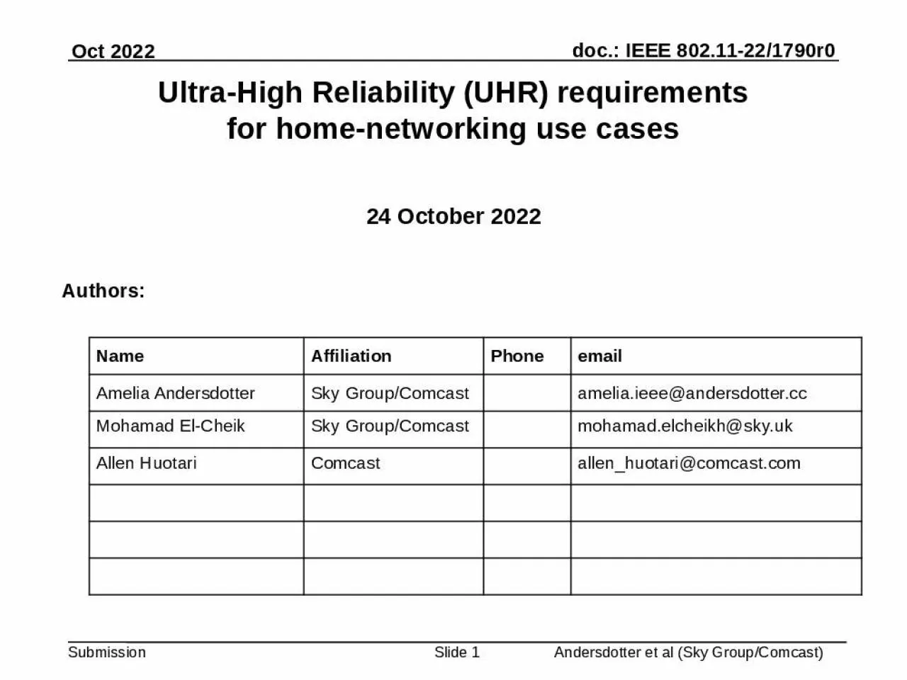 PPT-Ultra-High Reliability (UHR) requirements