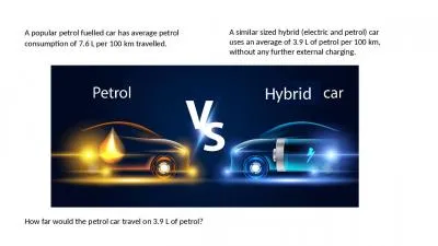 A popular petrol fuelled car has average petrol consumption of 7.6 L per 100 km travelled.