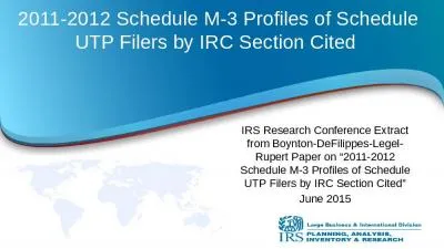 2011-2012 Schedule M-3 Profiles of Schedule UTP Filers by IRC Section Cited