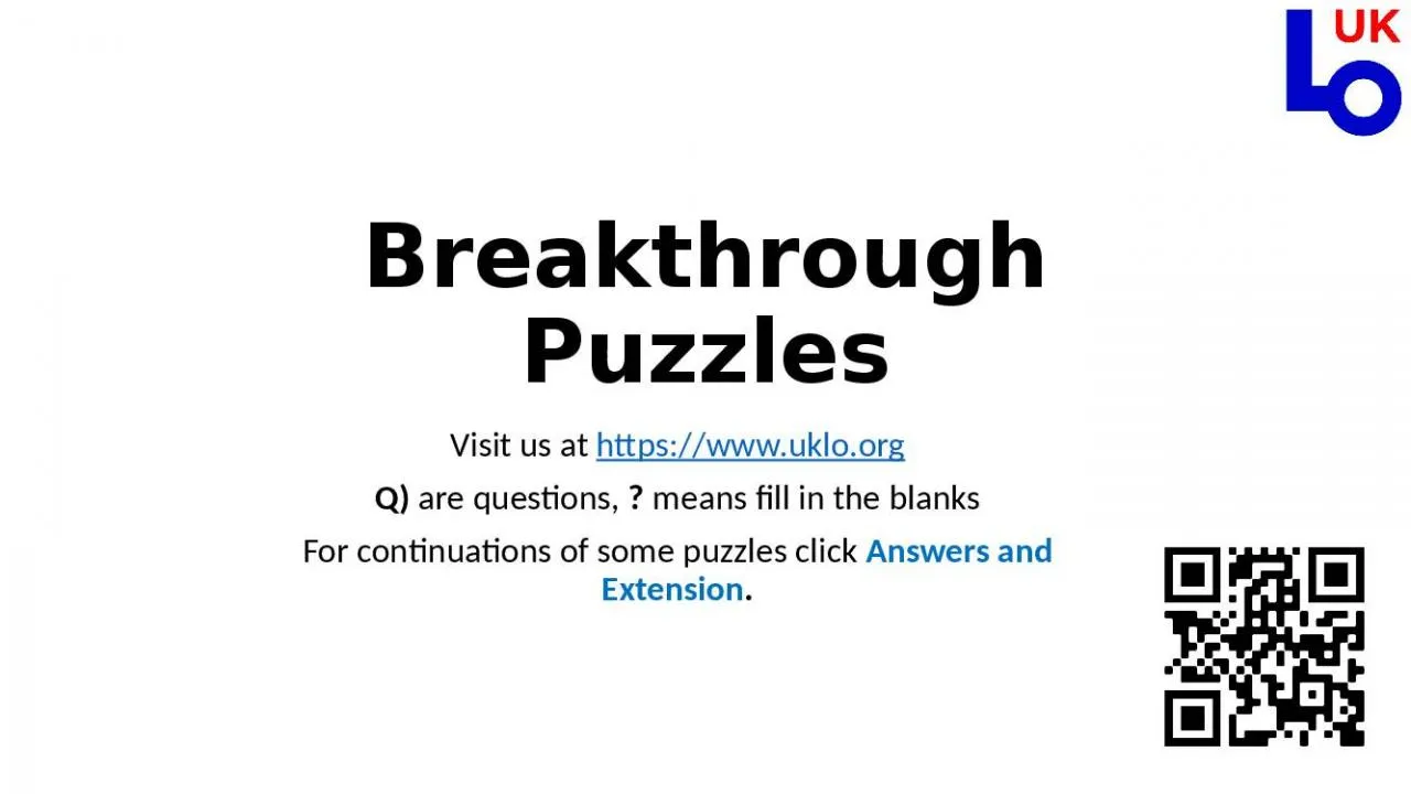 PPT-Breakthrough Puzzles Visit us at