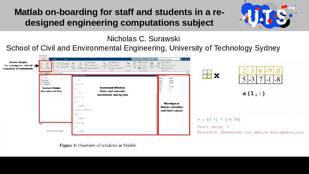 PPT-Matlab on-boarding for staff and students in a re-designed engineering computations subject