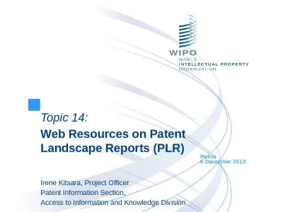 Topic  14: Web Resources on Patent Landscape Reports (PLR)