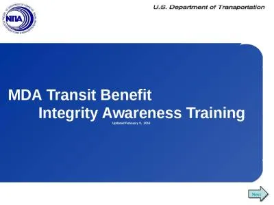 MDA  Transit Benefit                               Integrity Awareness Training