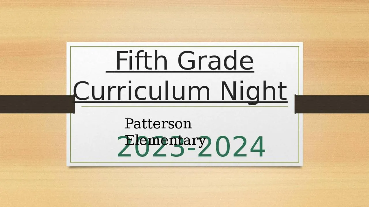 PPT-Fifth Grade Curriculum Night