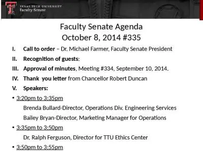 Faculty Senate Agenda October 8, 2014 #335