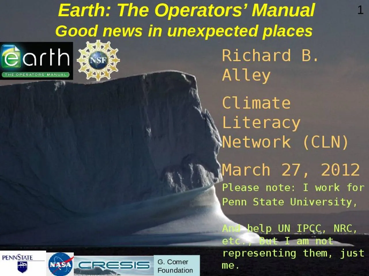 PPT-G. Comer Foundation Earth: The Operators’ Manual