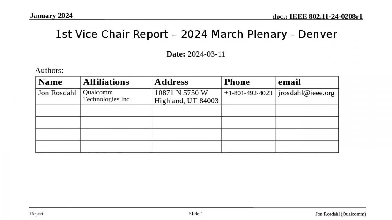 PPT-1st Vice Chair Report – 2024 March Plenary - Denver