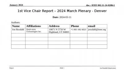 1st Vice Chair Report – 2024 March Plenary - Denver