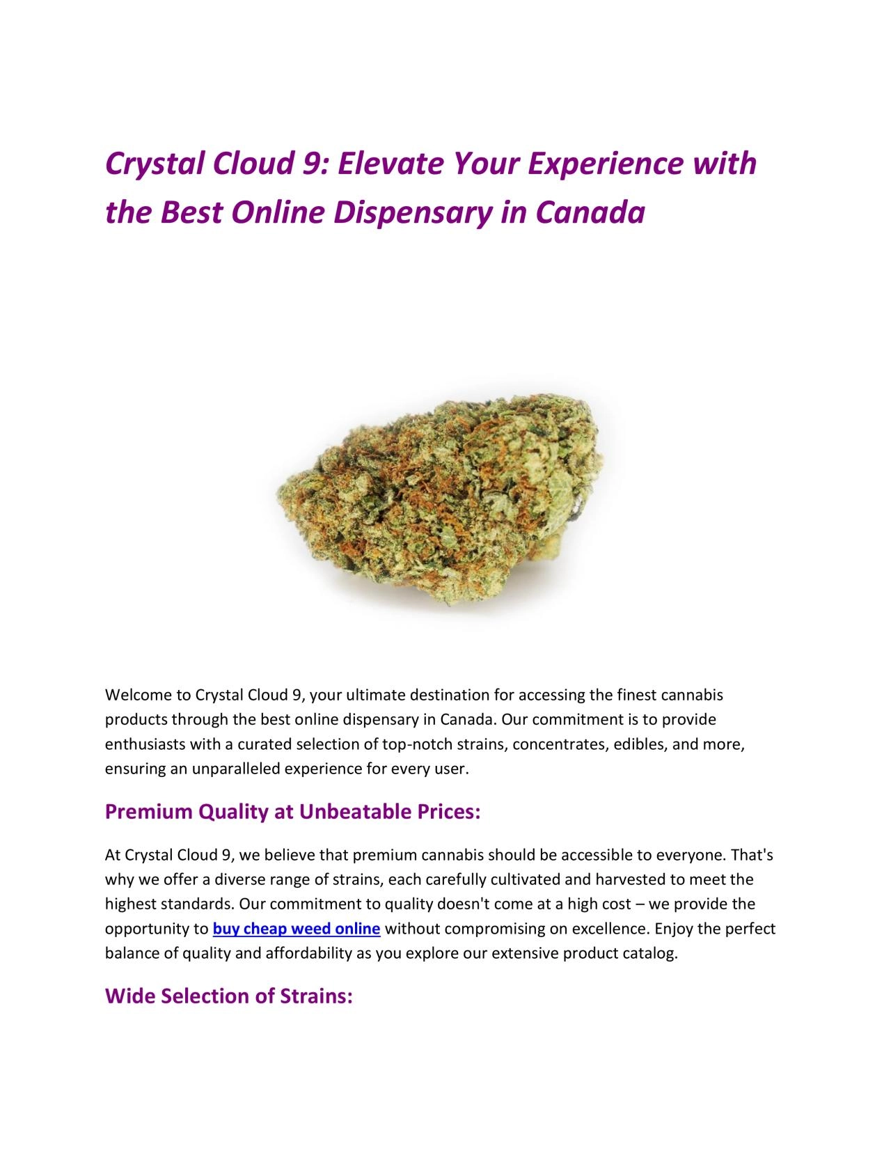 PDF-Crystal Cloud 9: Elevate Your Experience with the Best Online Dispensary in Canada