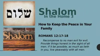 Shalom  How to Keep the Peace in Your Family