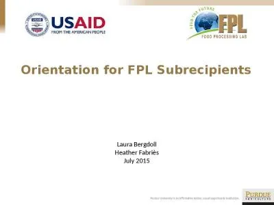 Orientation for FPL  Subrecipients