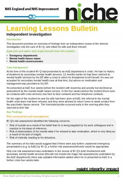 Introduction This document provides an overview of findings from an independent revie