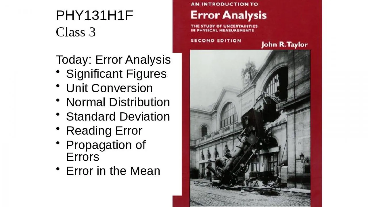 PPT-PHY131H1F Class 3 Today: Error Analysis