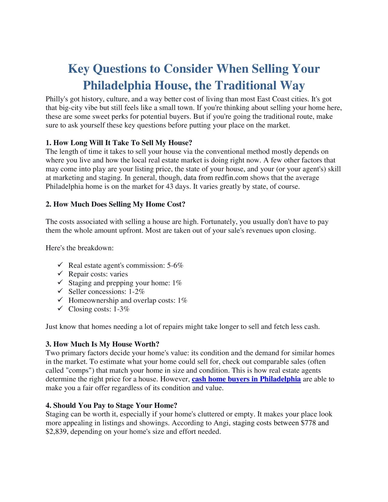 PDF-Key Questions to Consider When Selling Your Philadelphia House the Traditional Way