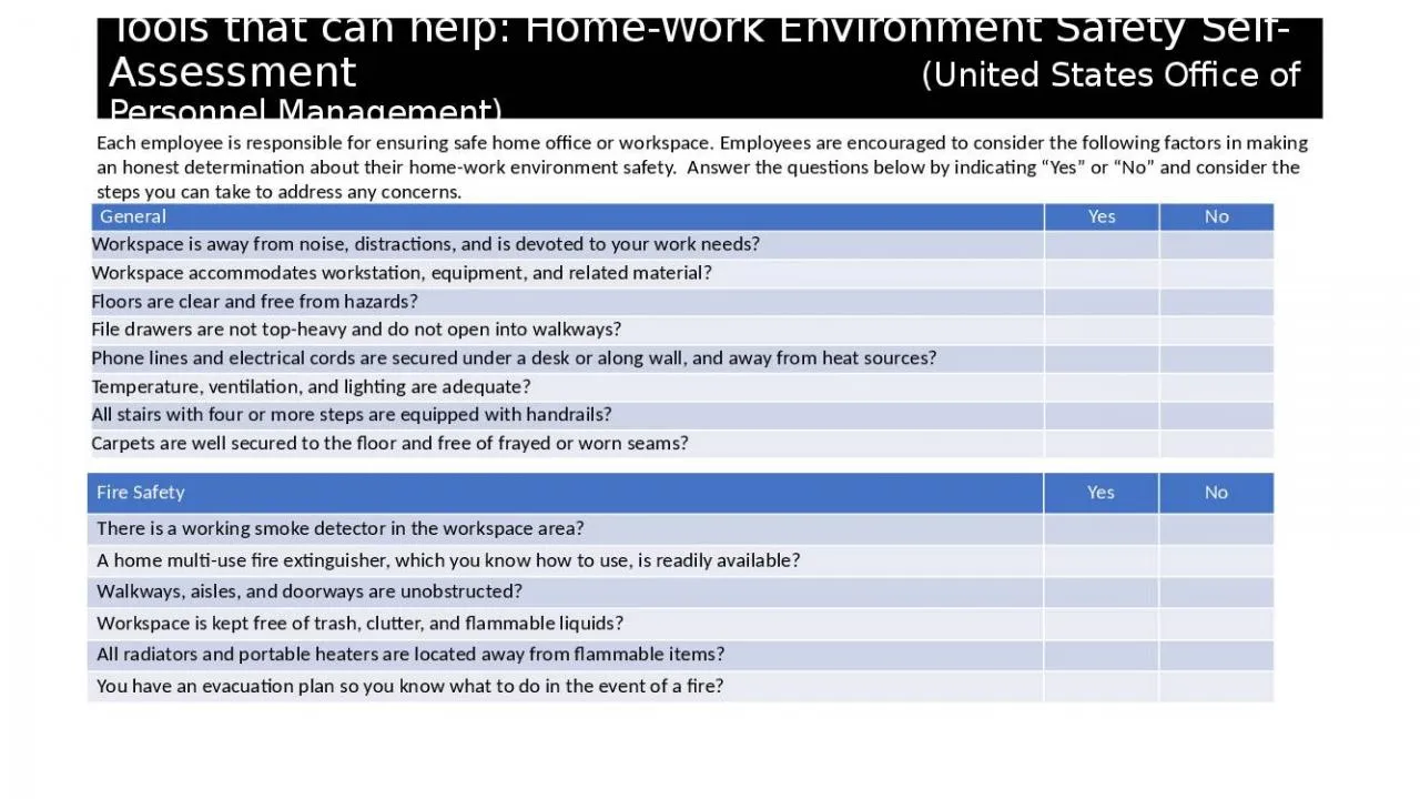 PPT-Tools that can help: Home-Work Environment Safety Self-Assessment