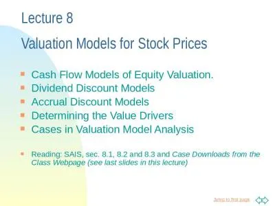 Lecture 8 Valuation Models for Stock Prices