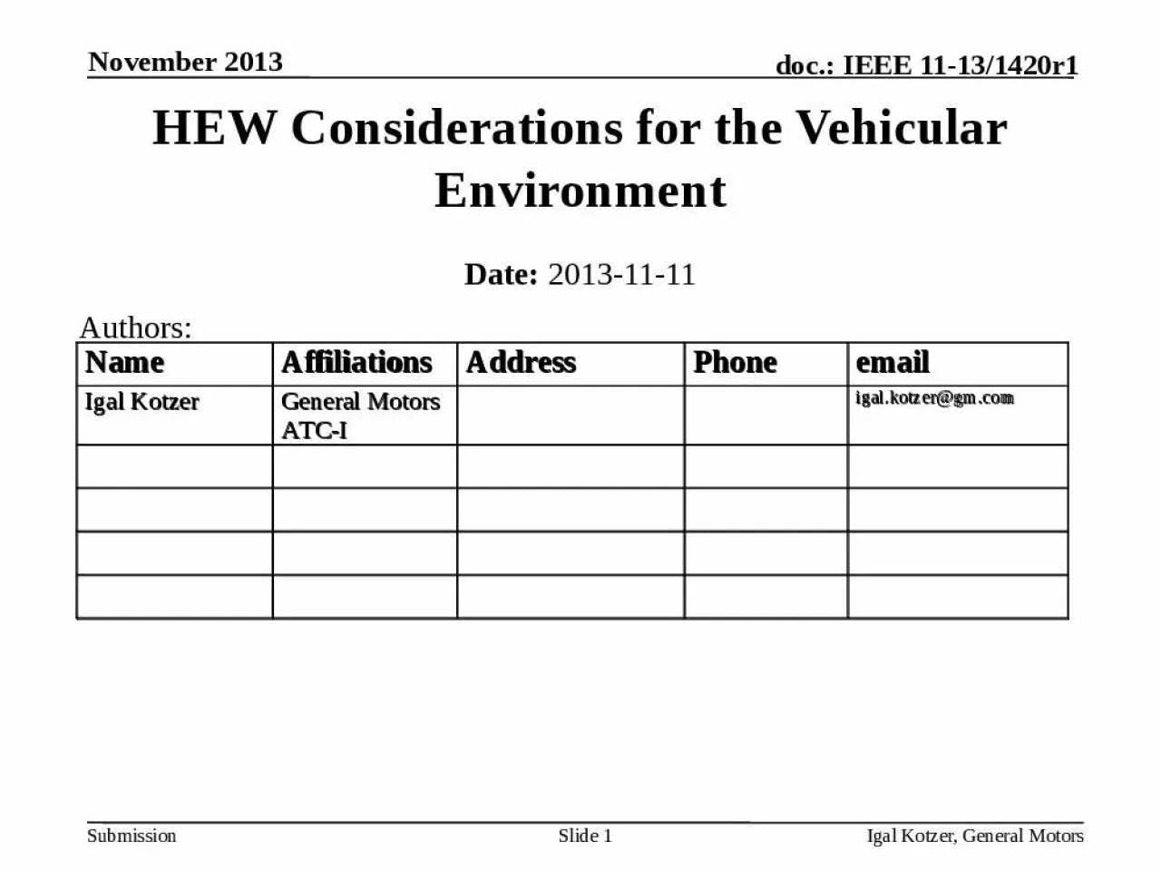 PPT-November 2013 Igal Kotzer, General Motors