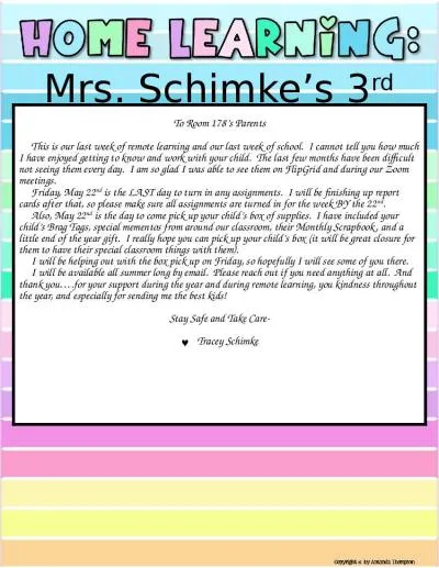 Mrs. Schimke’s 3 rd  Grade