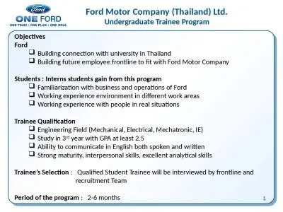 1 Objectives Ford Building connection with university in Thailand