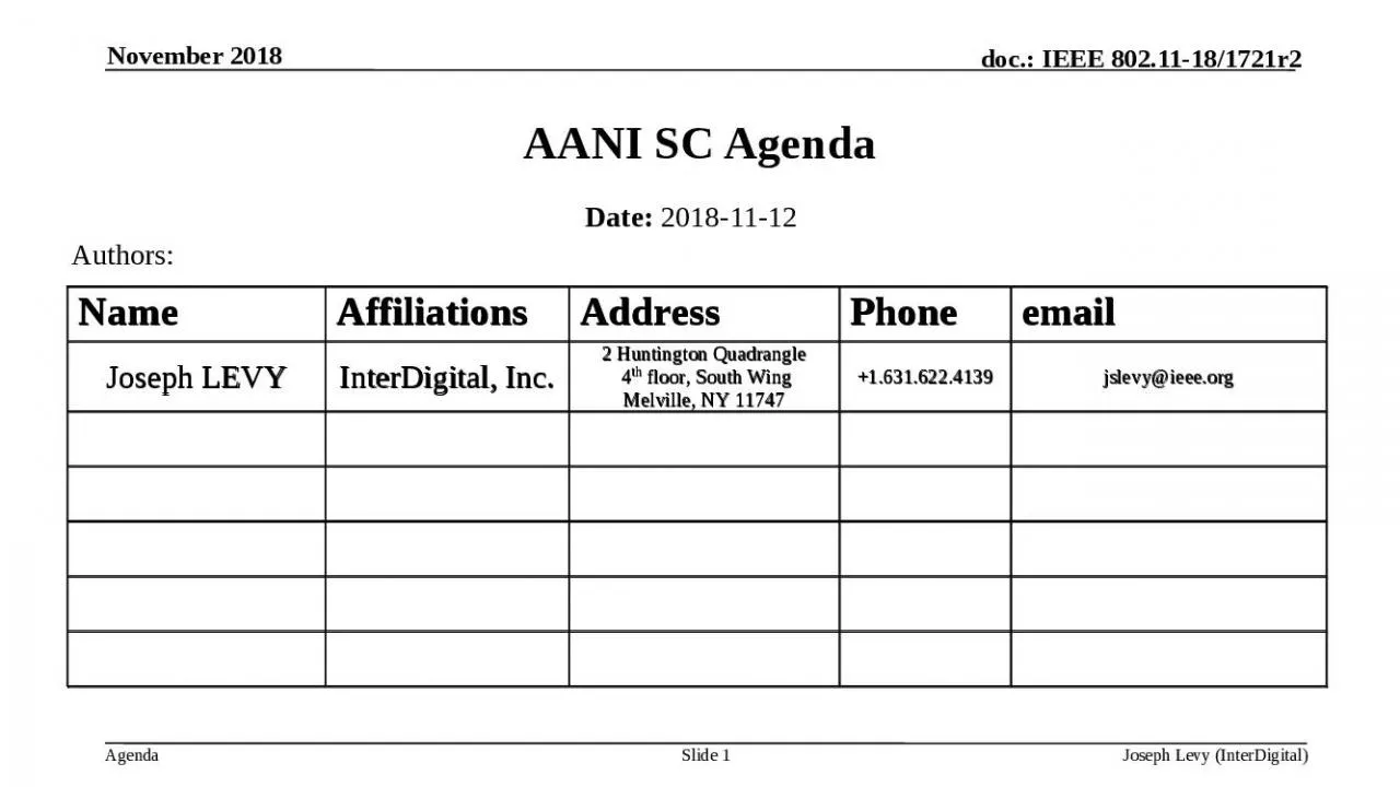 PPT-AANI SC Agenda Date: 2018-11-12