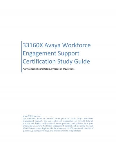 33160X Avaya Workforce Engagement Support Certification Study Guide