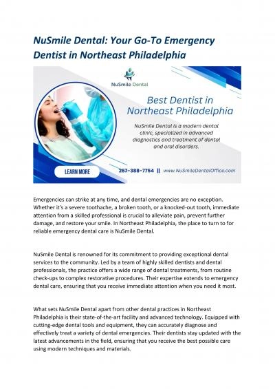 NuSmile Dental: Your Go-To Emergency Dentist in Northeast Philadelphia