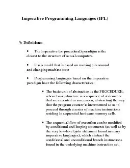 Imperative Programming Languages (IPL)  Definitions: The imperative (o