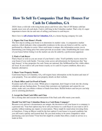 How To Sell To Companies That Buy Houses For Cash In Columbus, GA