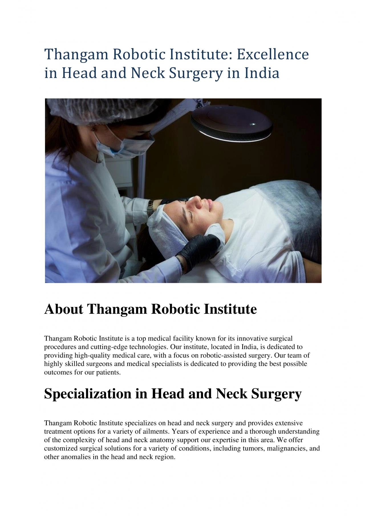 PDF-Head and Neck Surgery in India | Thangam Robotic Institute