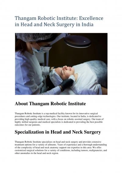 Head and Neck Surgery in India | Thangam Robotic Institute