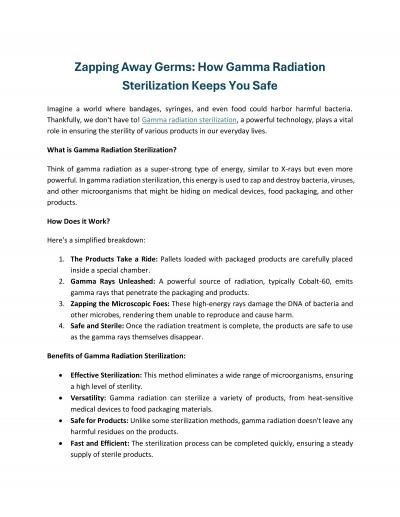 Zapping Away Germs: How Gamma Radiation Sterilization Keeps You Safe