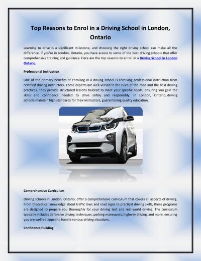 Top Reasons to Enrol in a Driving School in London, Ontario