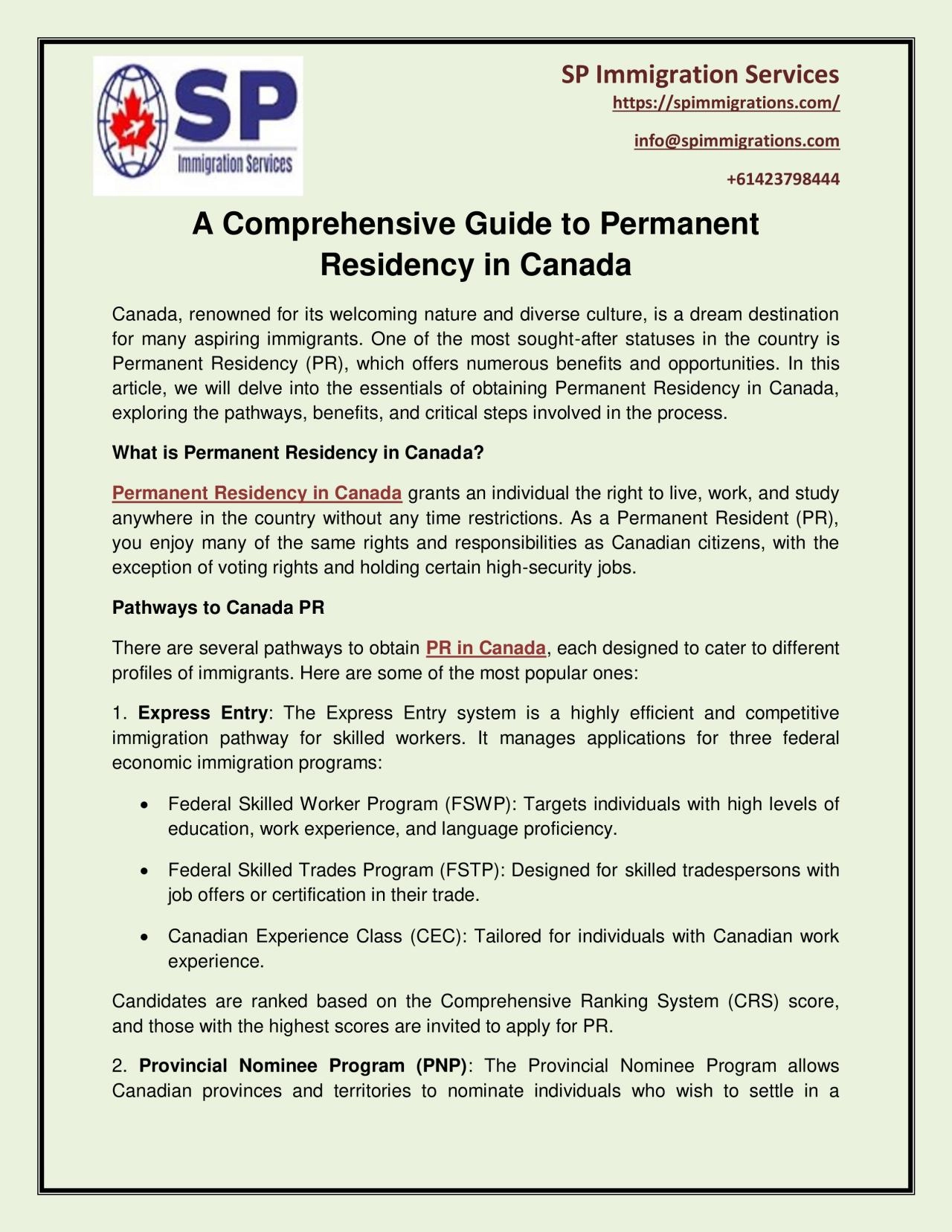 PDF-A Comprehensive Guide to Permanent Residency in Canada