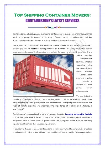 Shipping Container Moving Service In Australia